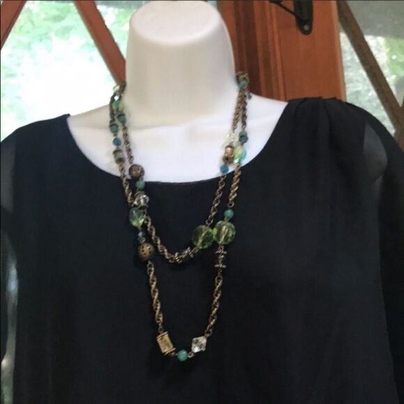 NEW Lia Sophia Long Layered Green Beaded & Gold Rope Statement Necklace – 51” - Picture 2 of 7